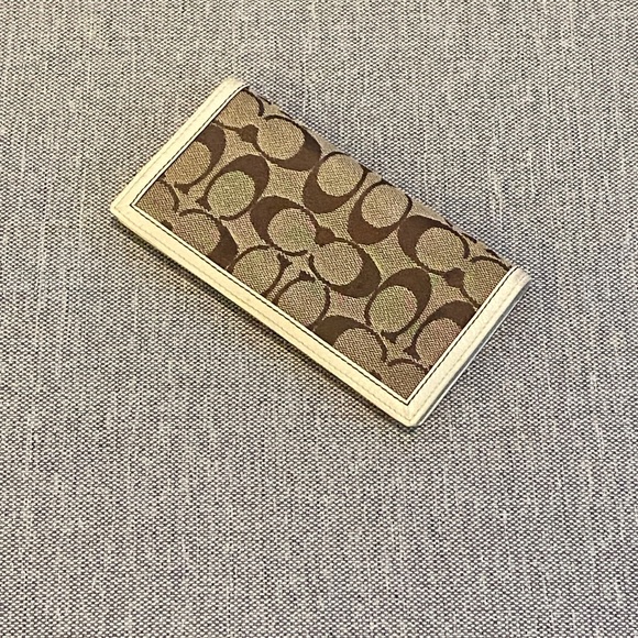 Coach | Accessories | Coach Beige Brown Signature Checkbook Cover With ...